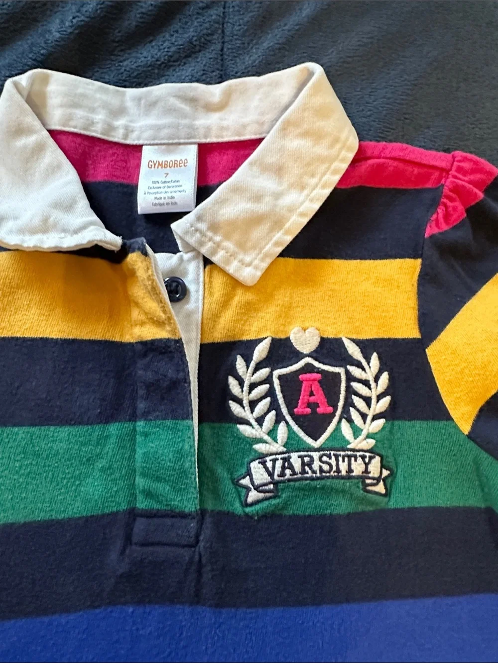 Gymboree Girls size 7 Preppy Navy Dress with Pink, Yellow, Green & Blue Stripes